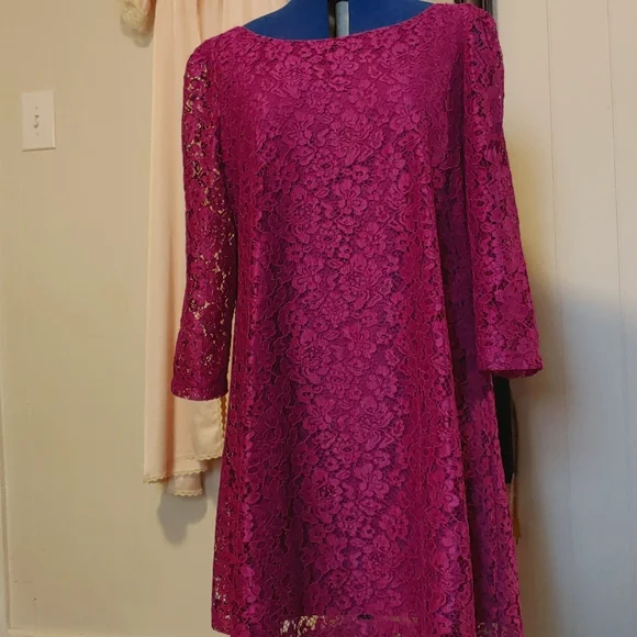 Tahari | Dresses | Tahari Magenta Lace Dress | Poshmark